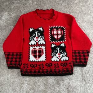 Vintage 80s Kitty Cat Sweater With Scalloped Neck Size XS Child Heart Kidcore